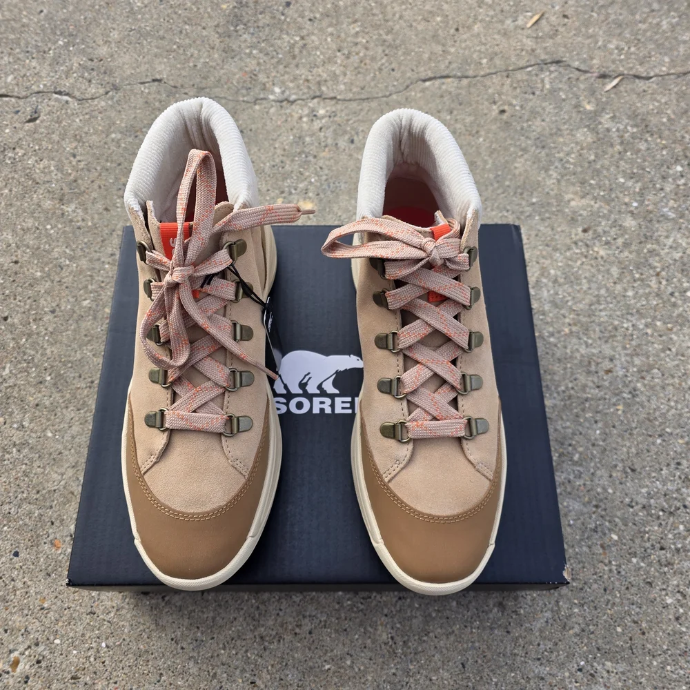 Sorel Tan and Pink Hiking Sneaker Style Suede Leather Boots Women 9.5